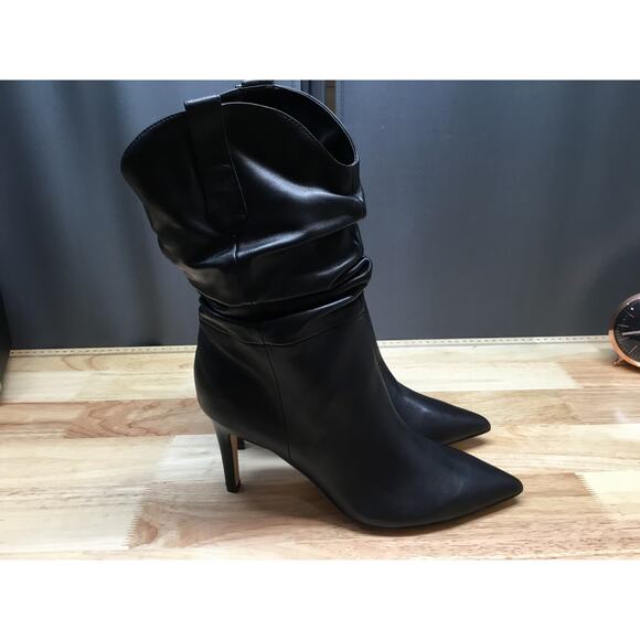 Nine West Slouch Women's 8.5 Black Leather Mid-Calf Zipper Dress Booties Boots - Picture 2 of 5